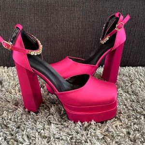 Satin platform heels